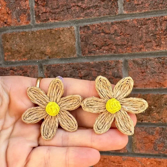 Lalita Sand Sky Boho Raffia Flower Earrings - Picture 9 of 9